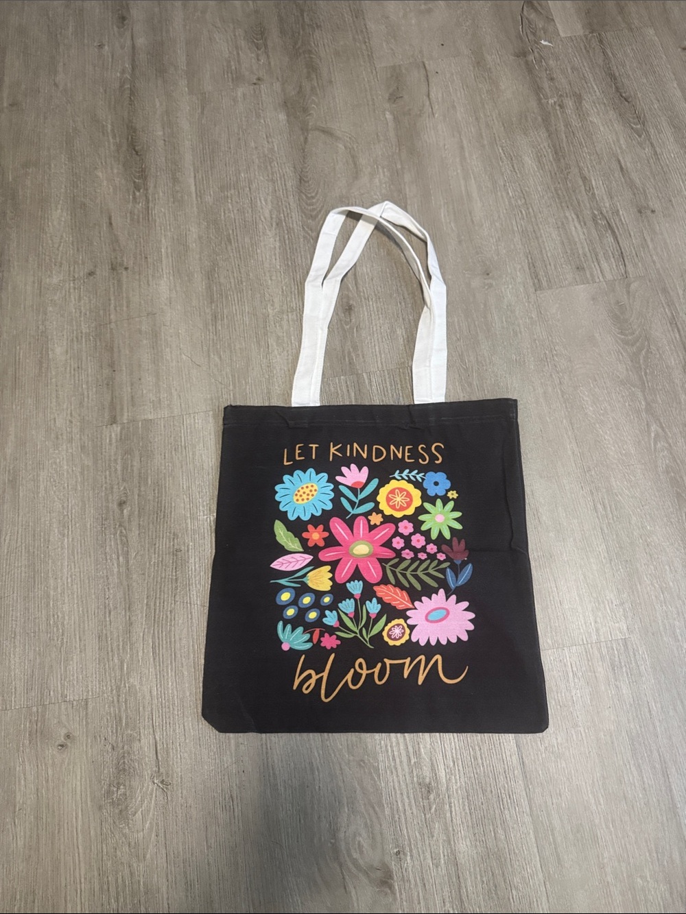 Let Kindness Bloom Floral Tote Bag - Black
